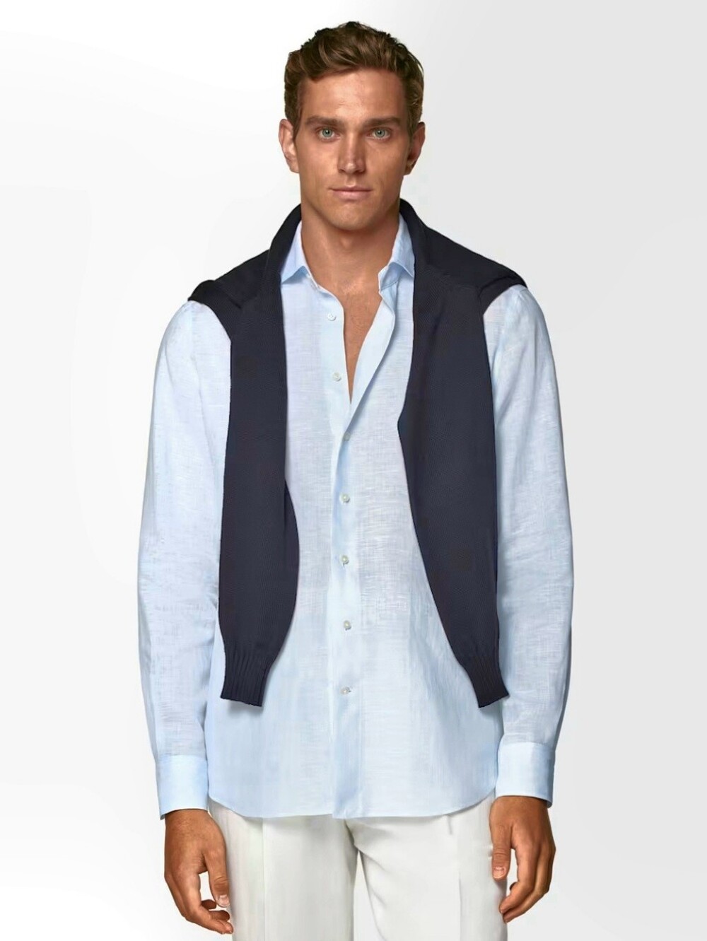 Suitsupply Light Blue Linen Shirt Button Up Long Sleeve Mens 43 17 Neck Large/XL